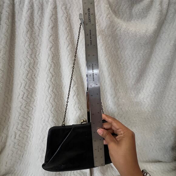 Vintage Black Leather Brass Hardware Wallet on a Chain Evening Clutch Bag - Picture 11 of 12
